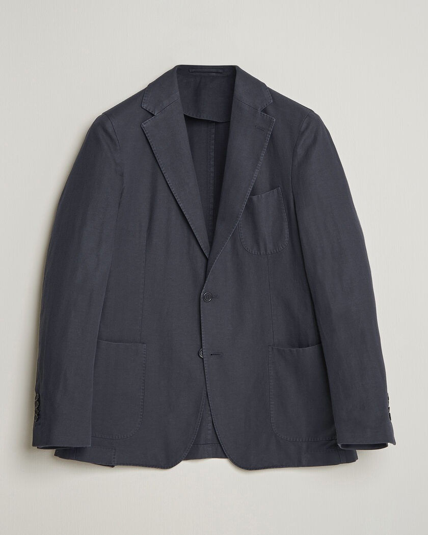 Morris Washed Cotton Herringbone Blazer Navy – Blå