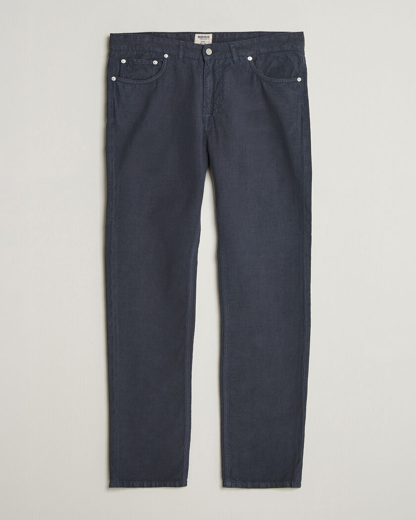 Morris James Washed Linen 5-Pocket Pants Dark Blue – Blå