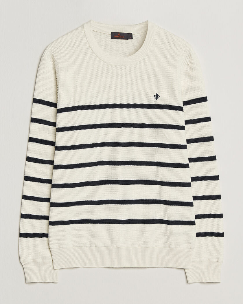 Morris Benedict Stripe Oneck Off White – Hvit