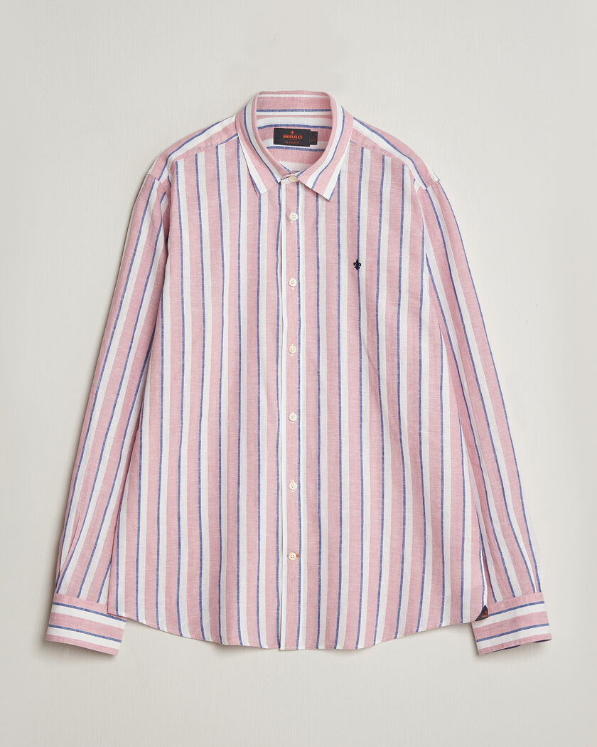 Morris Douglas Linen Striped Shirt Red/White – Blå