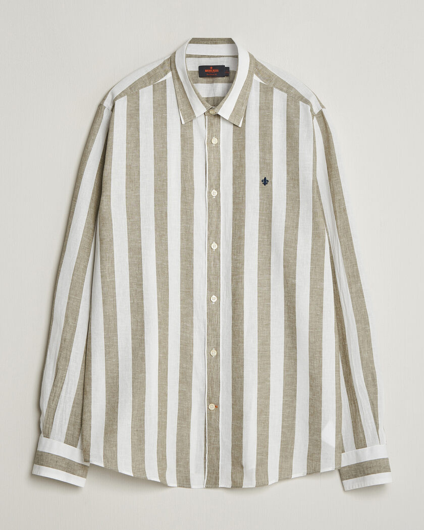 Morris Douglas Linen Striped Shirt Green/White – Flerfarget