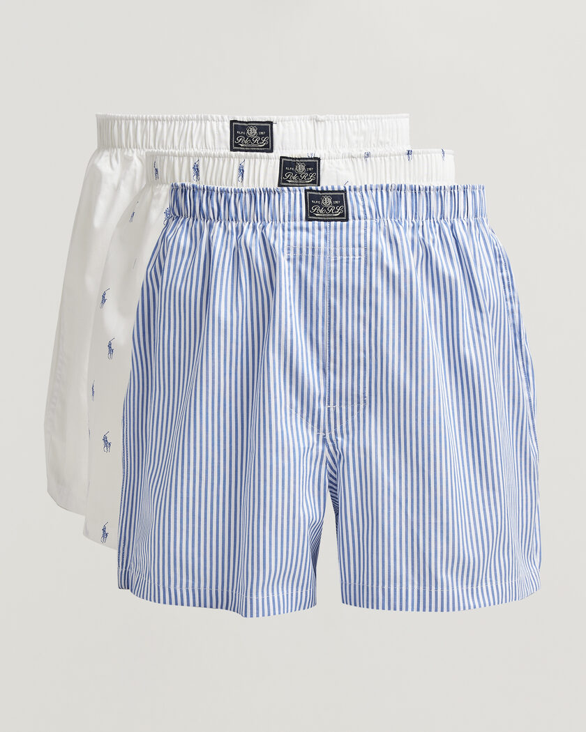 Polo Ralph Lauren 3-Pack Woven Boxer White/Blue Stripe – Flerfarget
