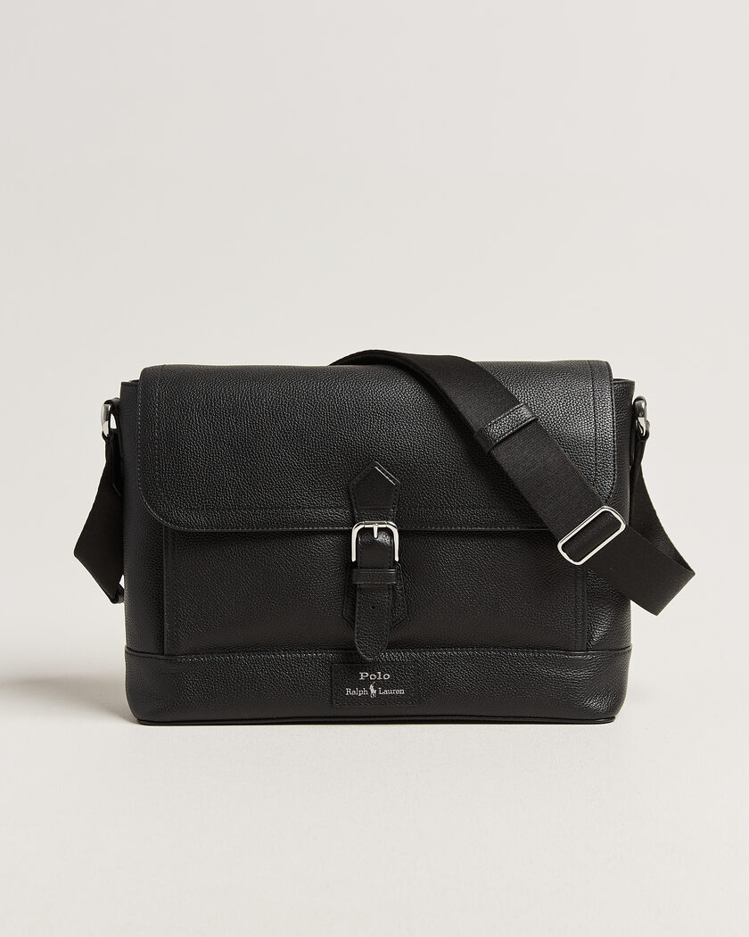 Polo Ralph Lauren Pebble Leather Messenger Bag Black – Svart