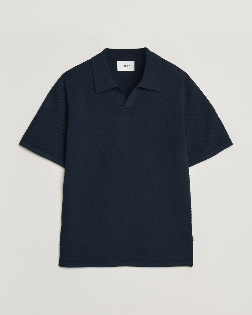 NN07 Paul Structured Knitted Polo Navy Blue – Blå