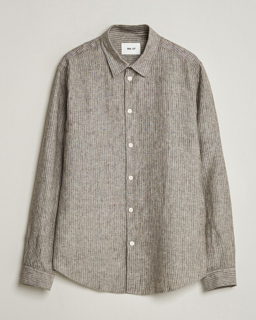 NN07 Enzo Linen Shirt Clay Stripe – Grå