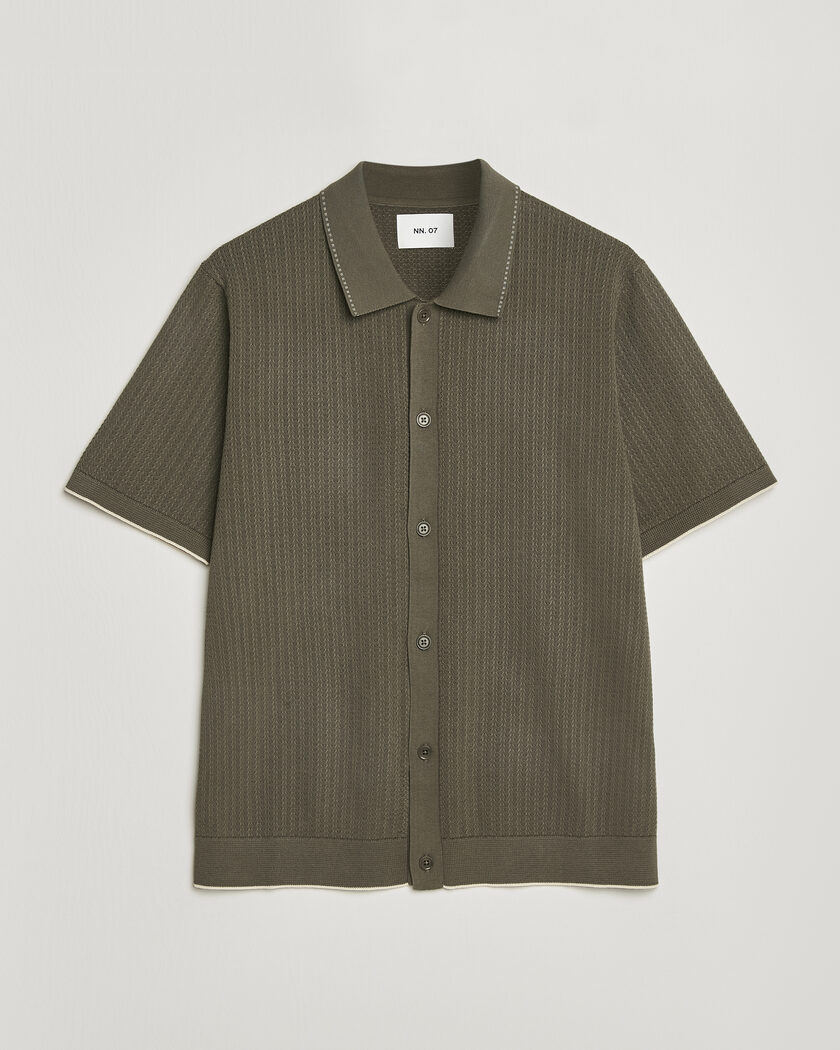 NN07 Nalo Knitted Short Sleeve Shirt Capers Green – Grønn