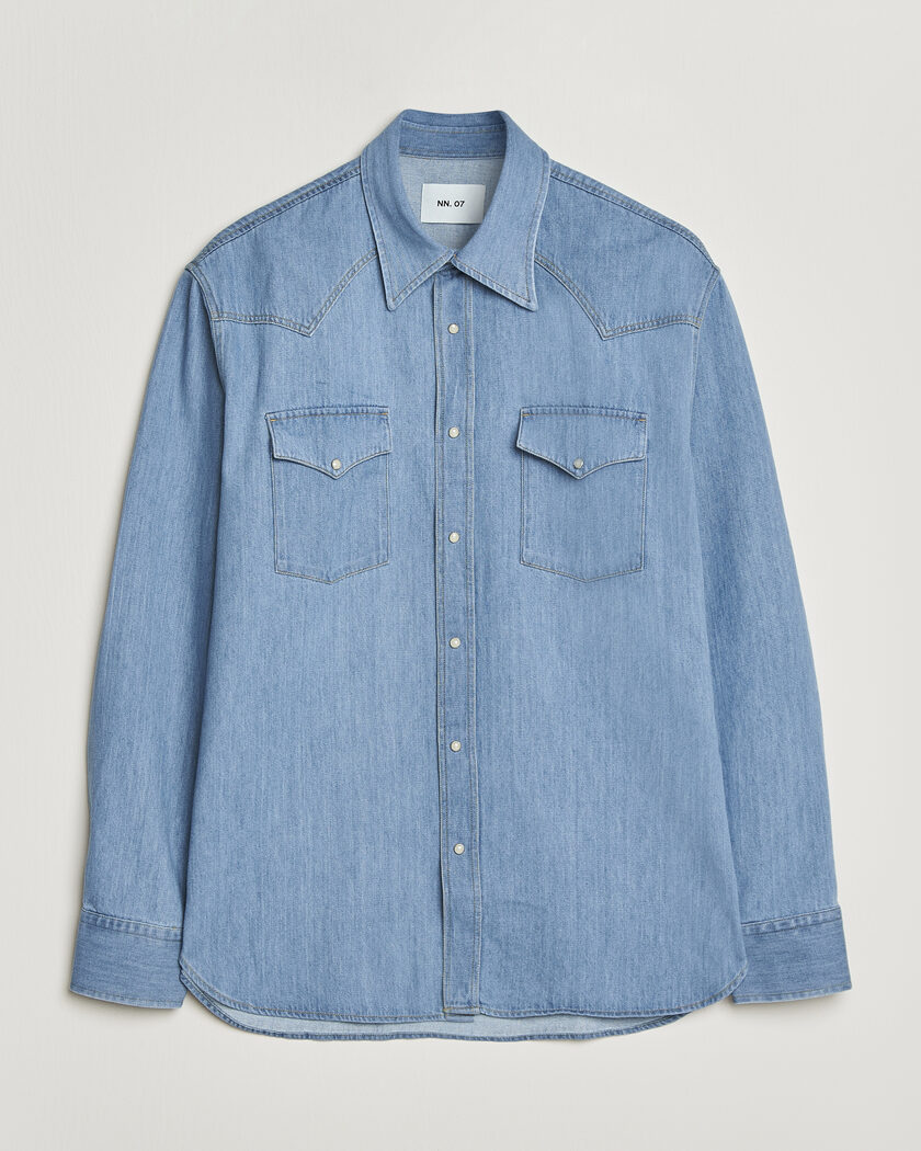 NN07 Ricky Western Denim Shirt Light Indigo – Blå