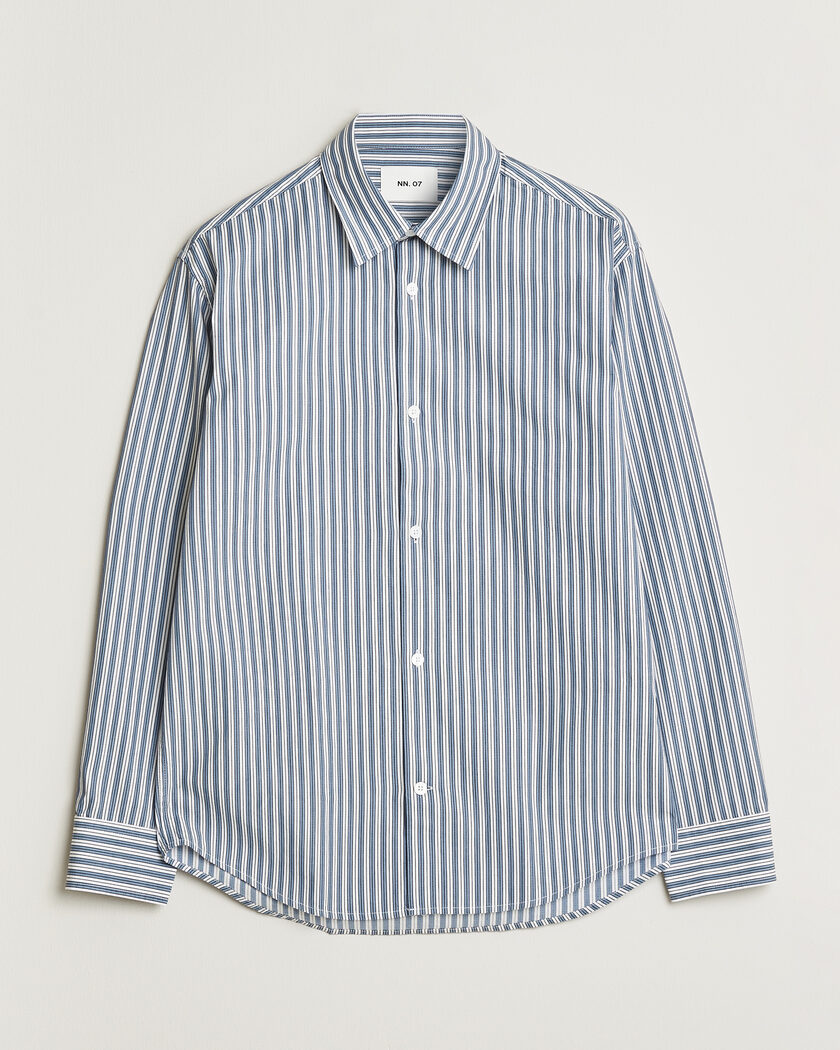 NN07 Freddy Striped Shirt Sea Spray Green – Blå