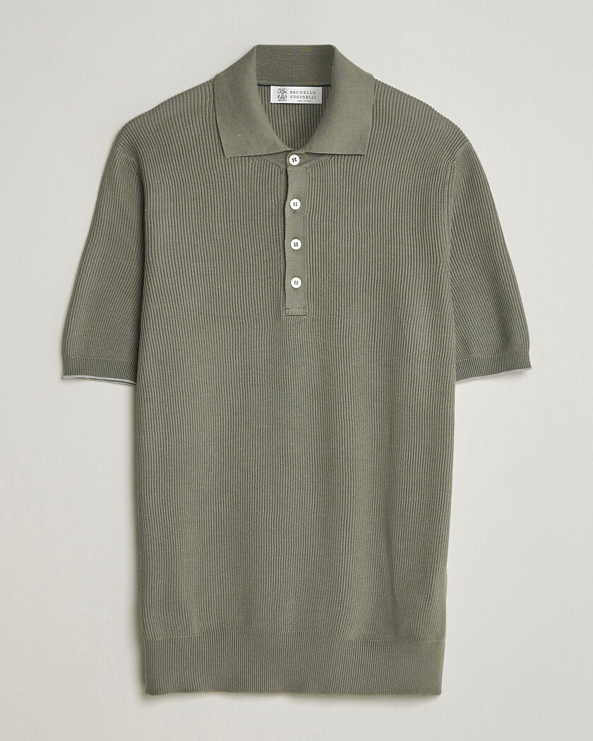 Brunello Cucinelli Cotton Rib Knitted Polo Olive – Grønn