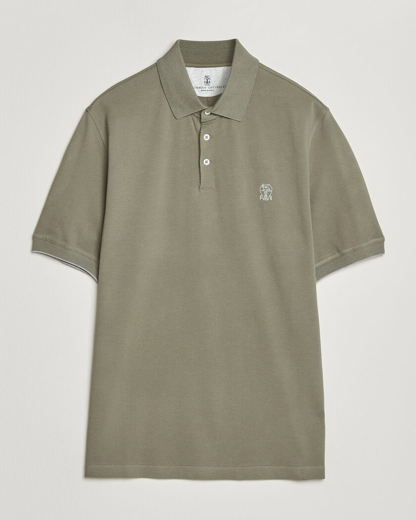 Brunello Cucinelli Short Sleeve Logo Polo Olive – Grønn