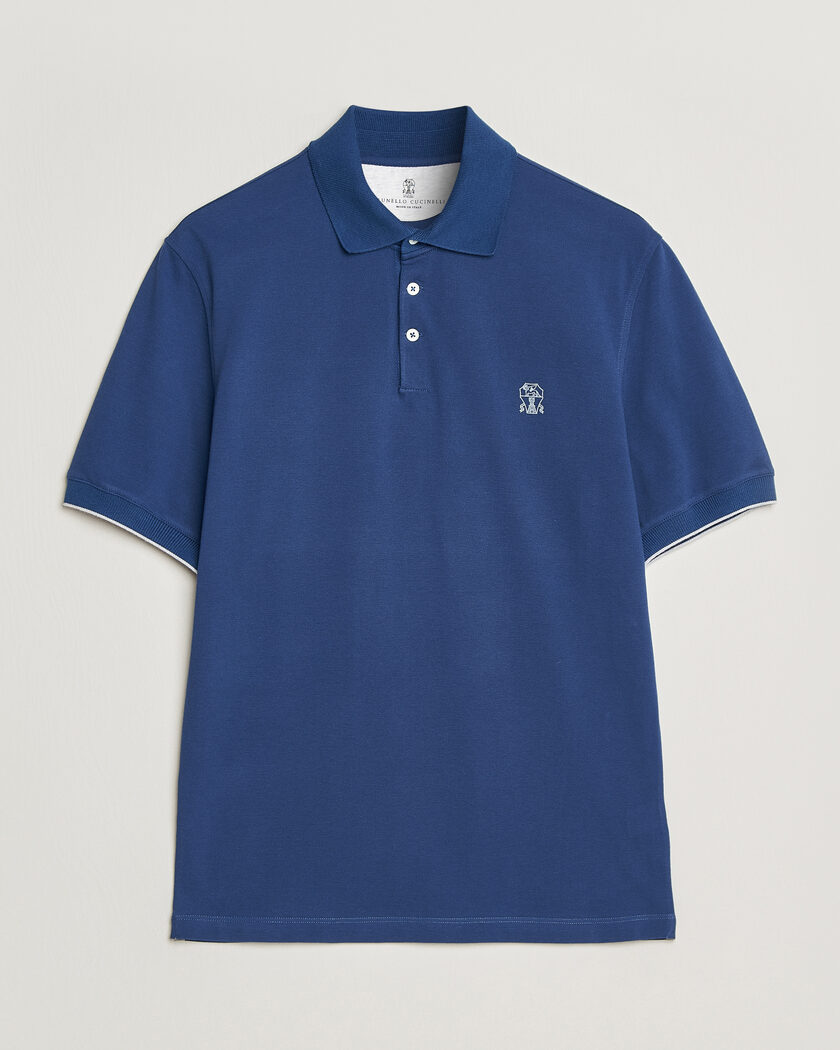 Brunello Cucinelli Short Sleeve Logo Polo Blue – Blå