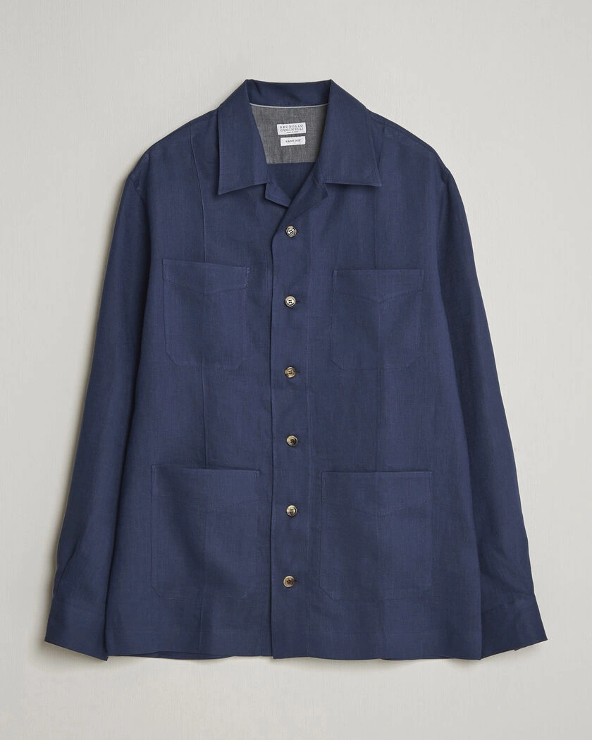 Brunello Cucinelli Linen Shirt Jacket Navy – Blå