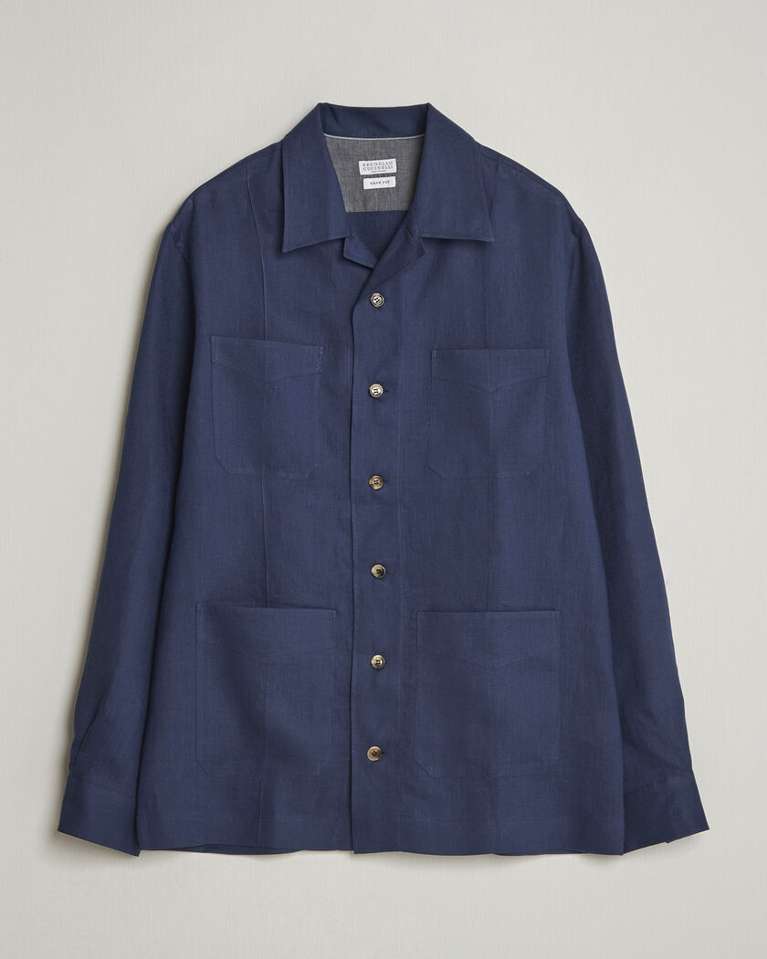 Brunello Cucinelli Linen Shirt Jacket Navy – Blå