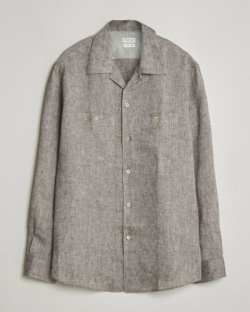 Brunello Cucinelli Linen Double Pocket Camp Shirt Brown – Brun