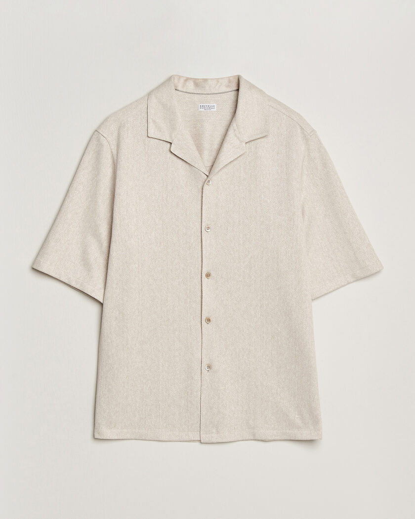  Brunello Cucinelli Linen Herringbone Camp Shirt Light Beige – Beige