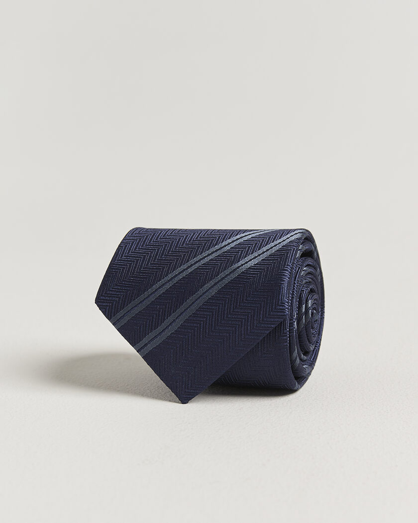 Brunello Cucinelli Regimental Stripe Silk Tie Navy – Blå
