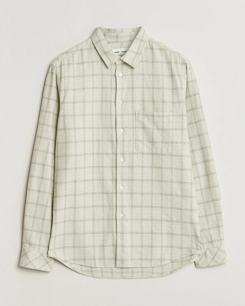 Samsøe Samsøe Liam Checked Cotton Shirt Off White – Grønn