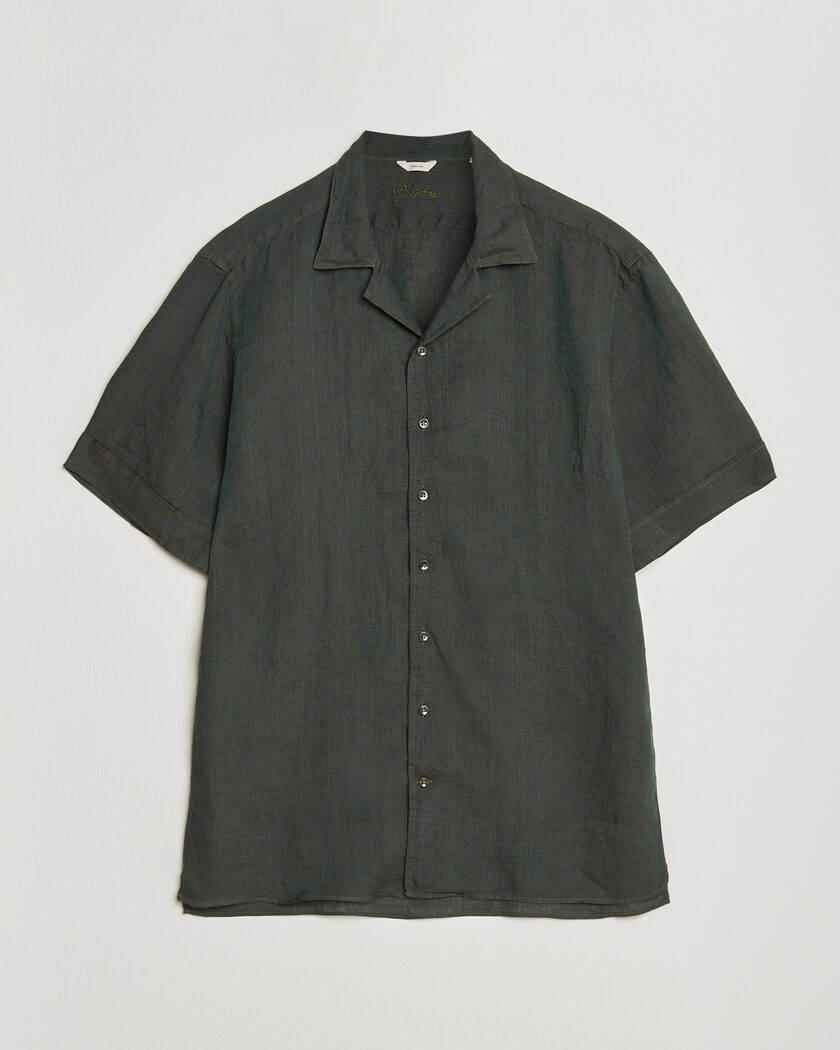 Stenströms Short Sleeve Linen Shirt Dark Green – Grønn