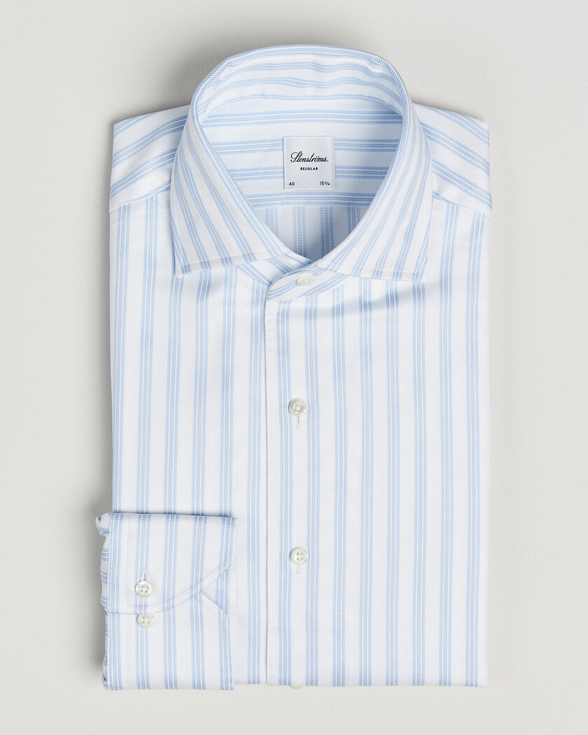  Stenströms Regular Fit One Piece Collar Striped Shirt Blue – Blå