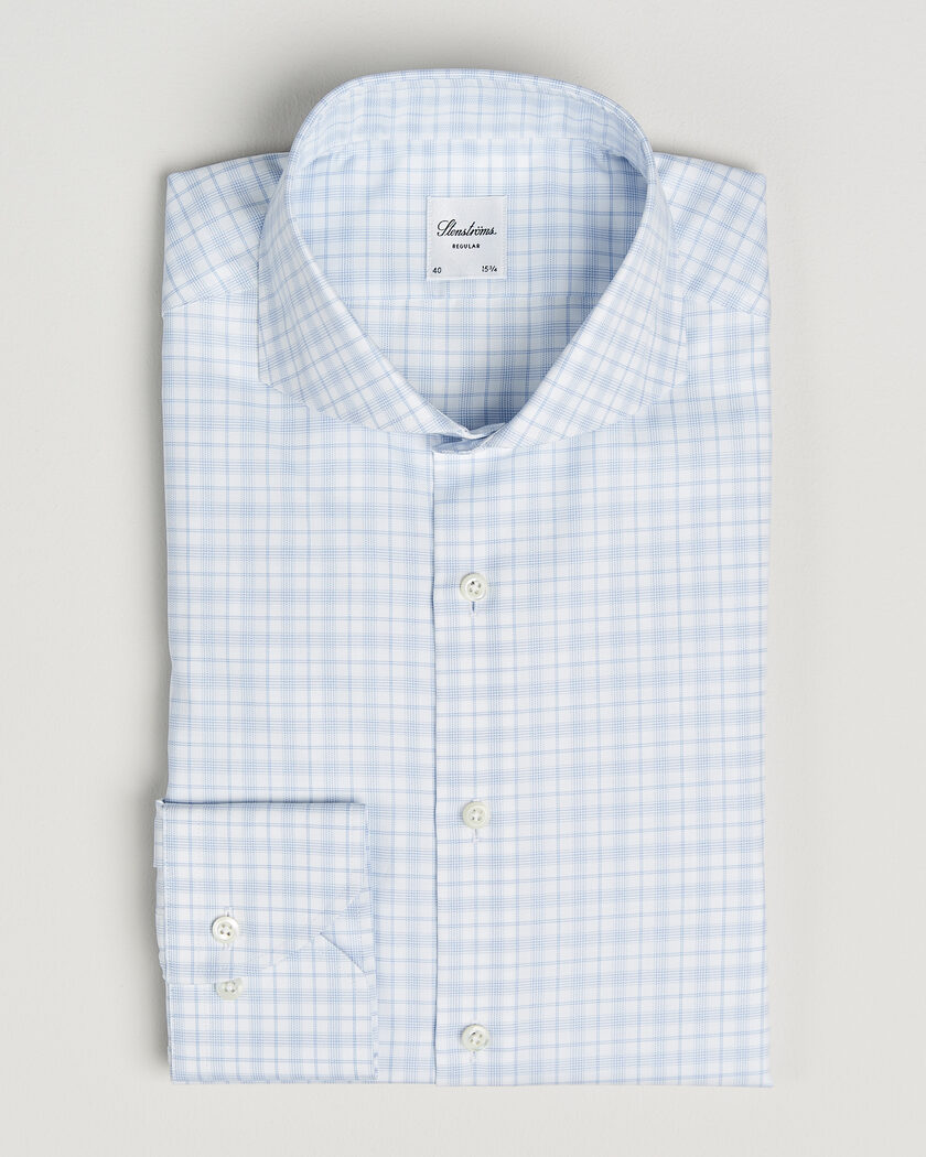 Stenströms Regular Fit Checked Twill Shirt Light Blue – Blå