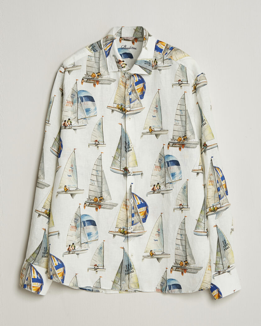 Stenströms Regular Fit Printed Sailing Linen Shirt White – Hvit