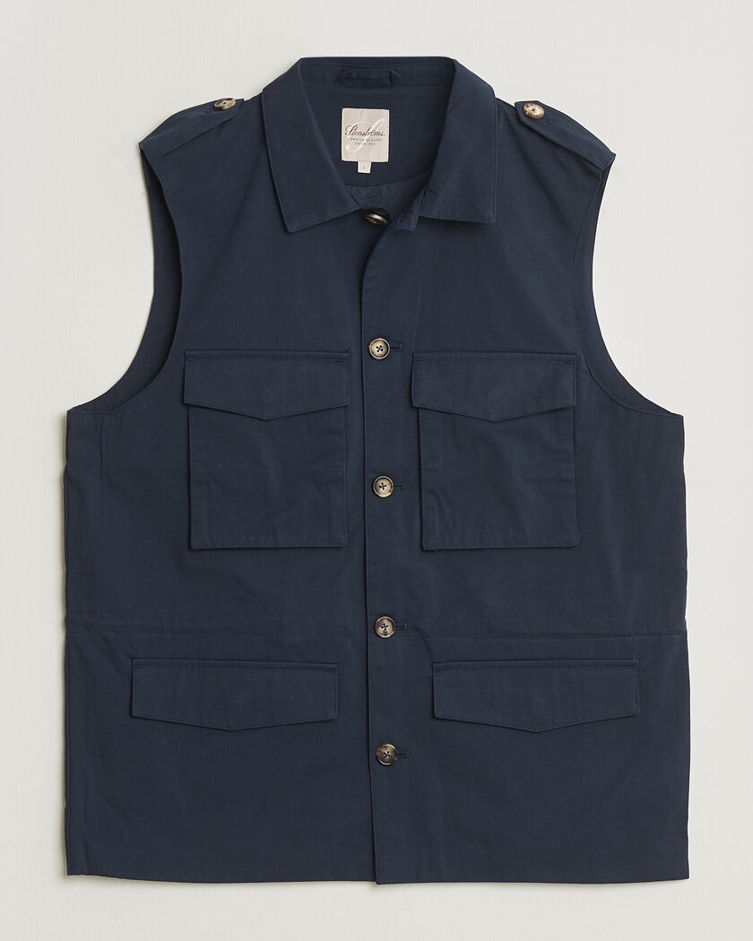  Stenströms Cotton  Twill Vest Navy – Blå