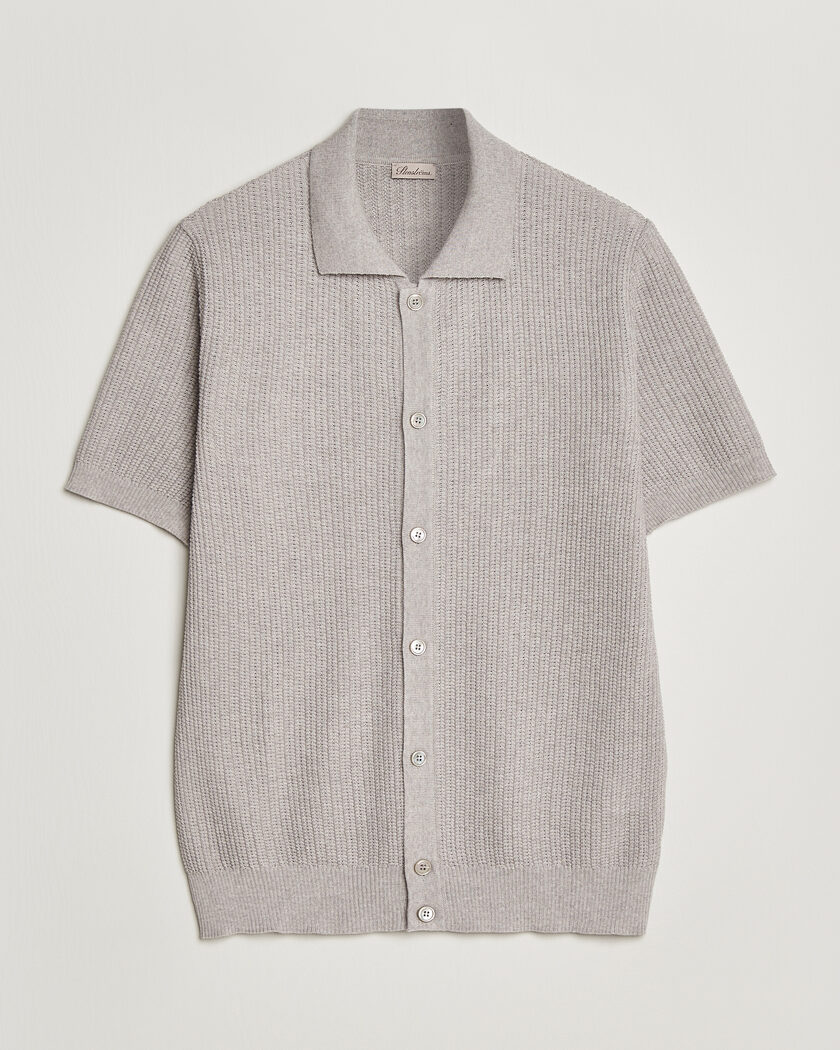  Stenströms Knitted Buttonthru Merino Polo Shirt Grey – Grå