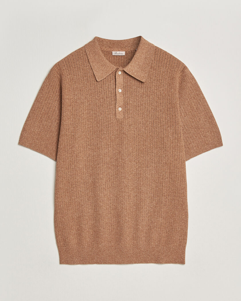 Stenströms Knitted Textured Cotton/Hemp Polo Light Brown – Brun