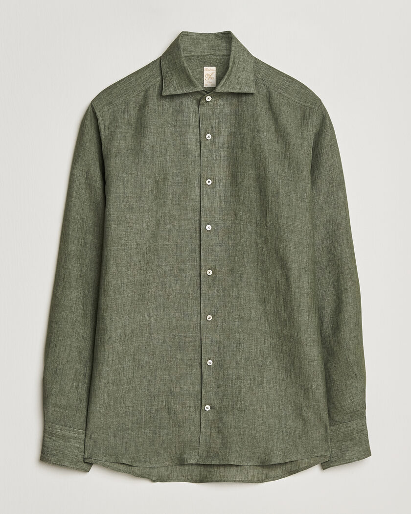 Stenströms 1899 Linen One Piece Collar Shirt Olive – Grønn