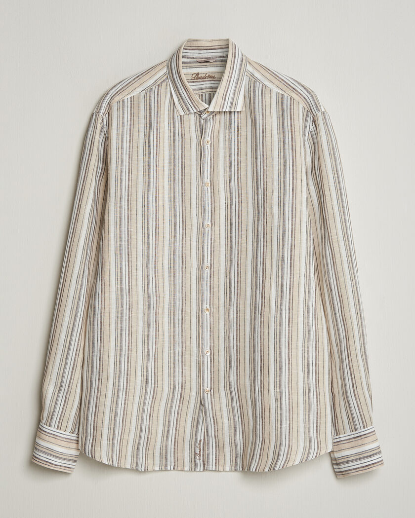 Stenströms Regular Fit Multi Striped Linen Shirt Brown – Brun
