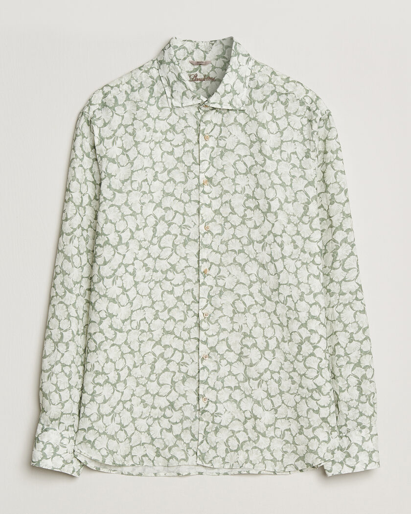 Stenströms Regular Fit Flower Printed Linen Shirt Green – Grønn
