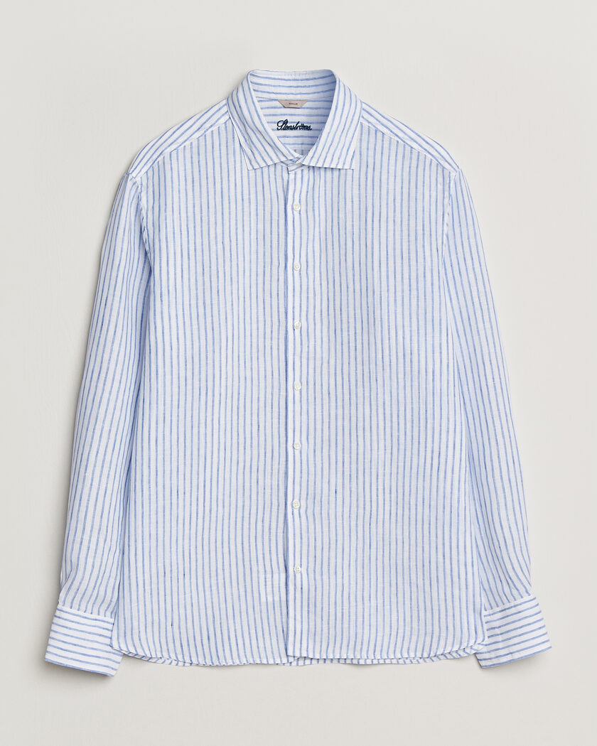 Stenströms Regular Fit Striped Linen Shirt White/Dark Blue – Blå