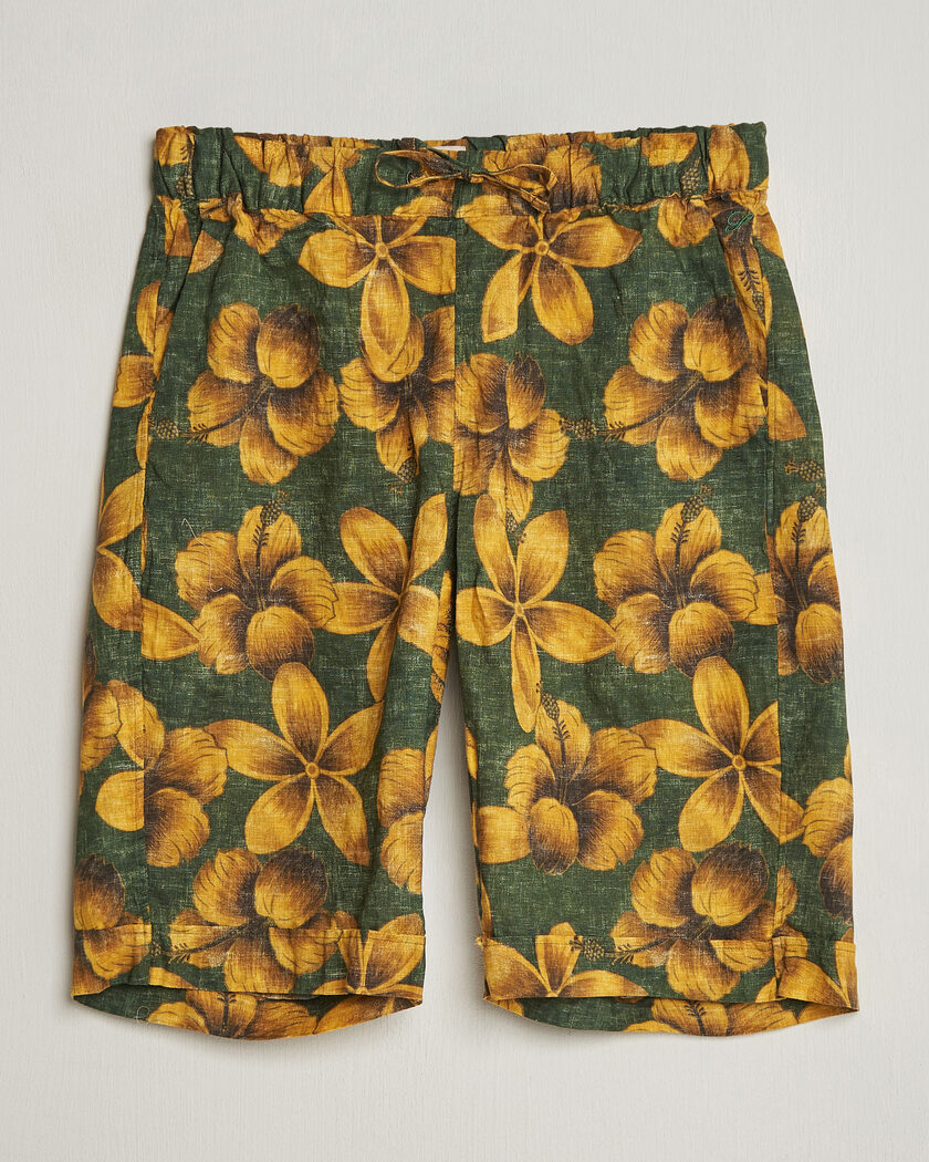 Stenströms Flower Printed Linen Shorts Green – Grønn