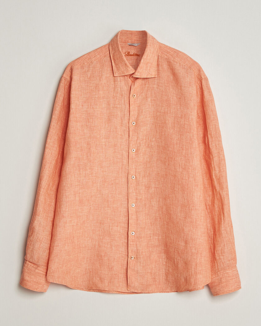 Stenströms Regular Fit Cut Away Linen Shirt Orange – Oransje