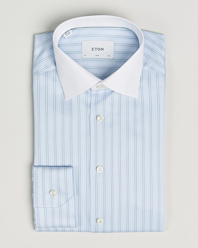 Eton Slim Fit Signature Twill Striped Shirt Light Blue – Blå