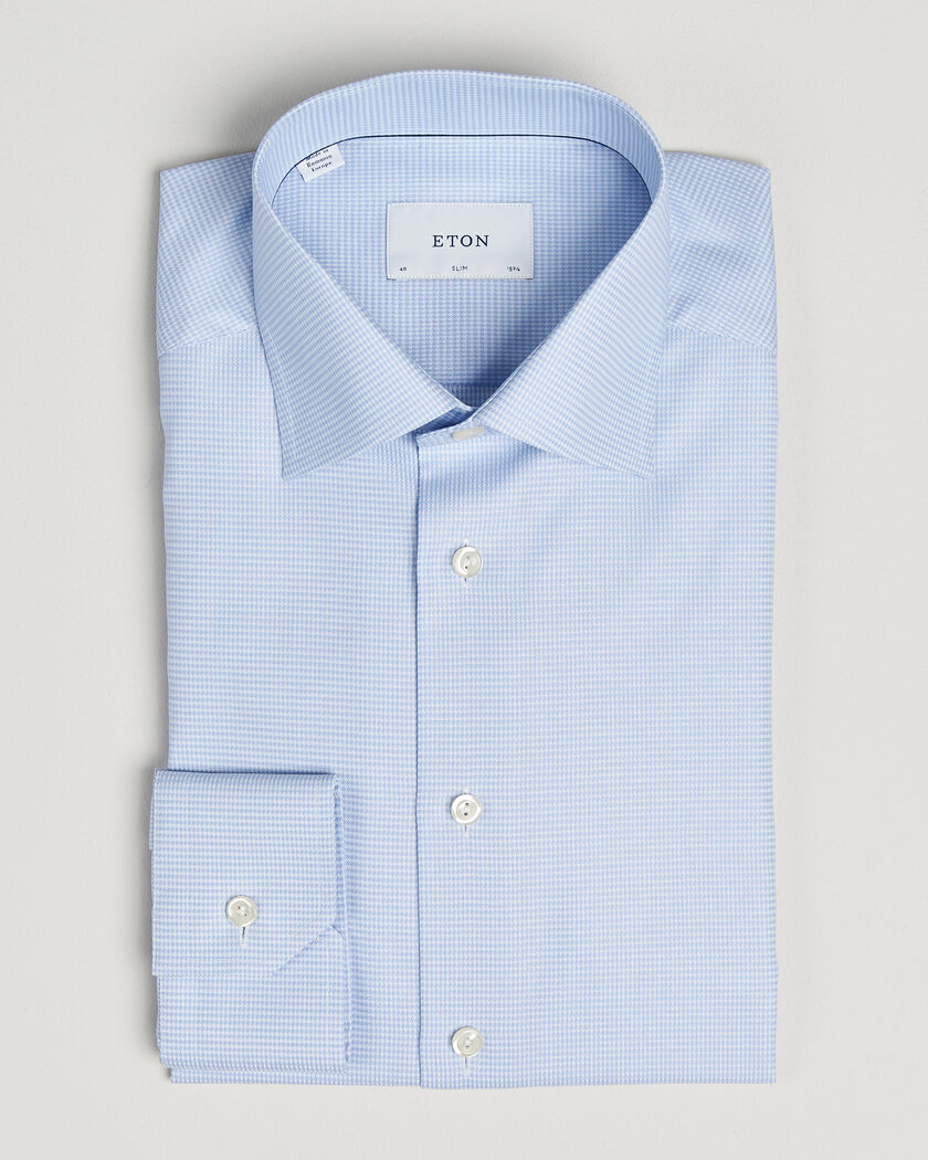 Eton Slim Fit Signature Twill Houndstooth Shirt Light Blue – Blå