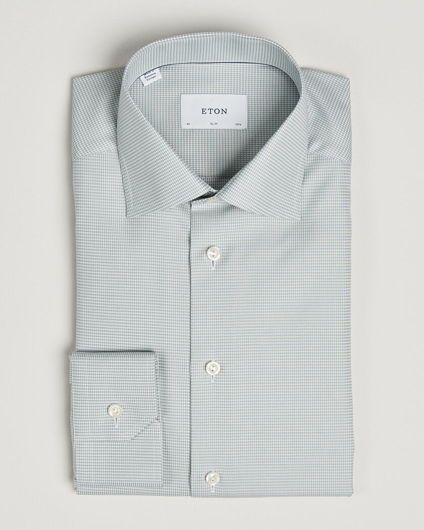 Eton Slim Fit Signature Twill Houndstooth Shirt Light Green – Grønn
