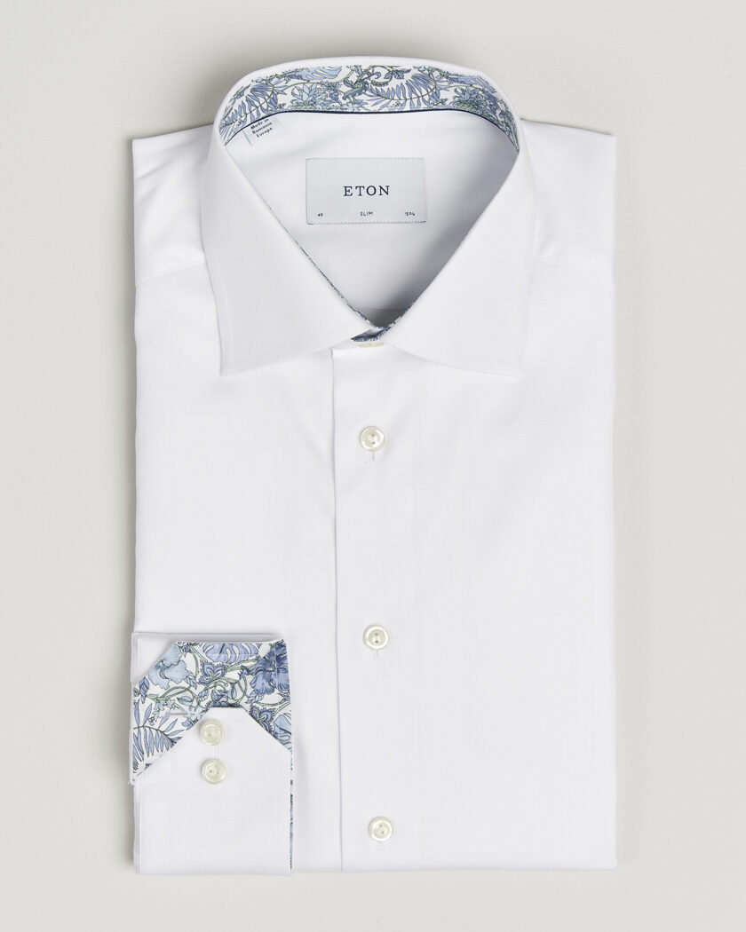 Eton Slim Fit Signature Twill Contrast Shirt White – Hvit