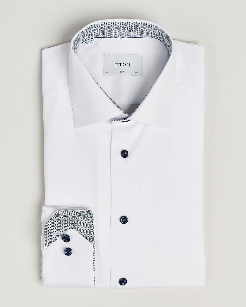 Eton Slim Fit Signature Twill Contrast Shirt White – Hvit