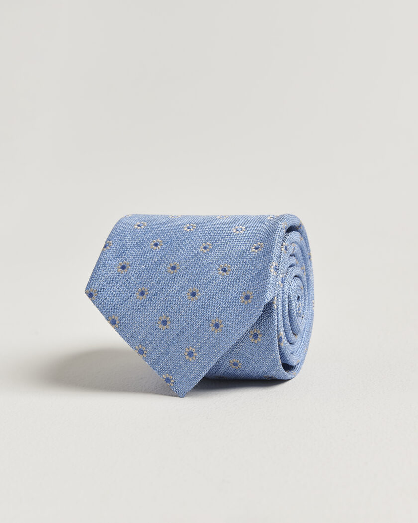 Eton Floral Linen Silk Tie Light Blue – Blå