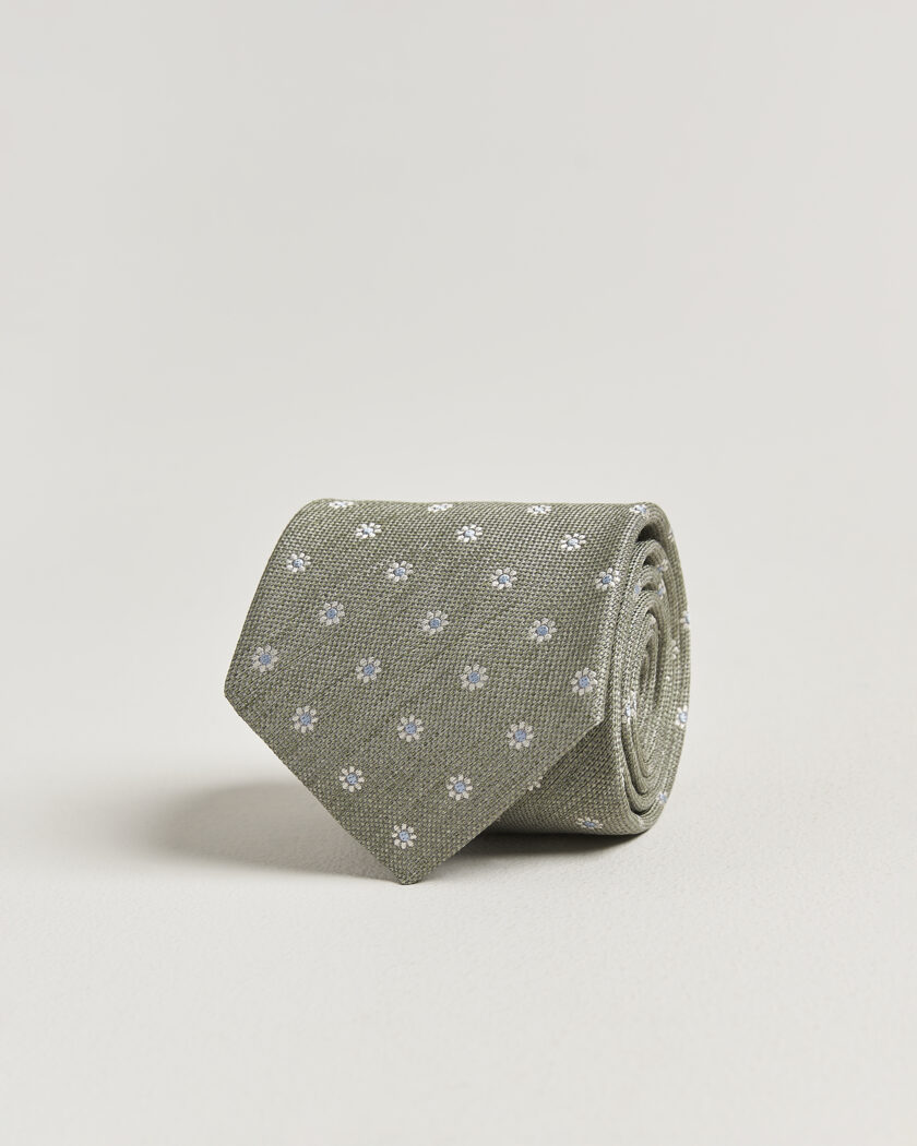 Eton Floral Linen Silk Tie Light Green – Grønn