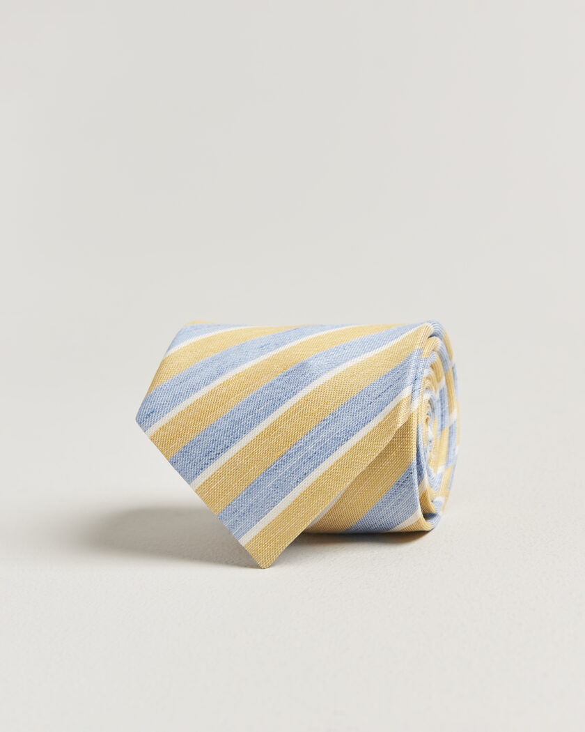 Eton Striped Linen Silk Tie Yellow/Blue – Flerfarget