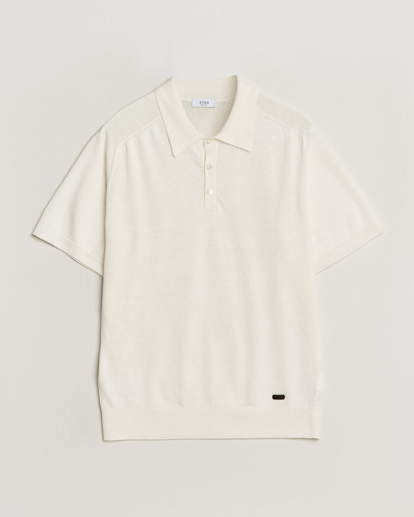 Eton Cotton Linen Fine Knit Polo White – Hvit