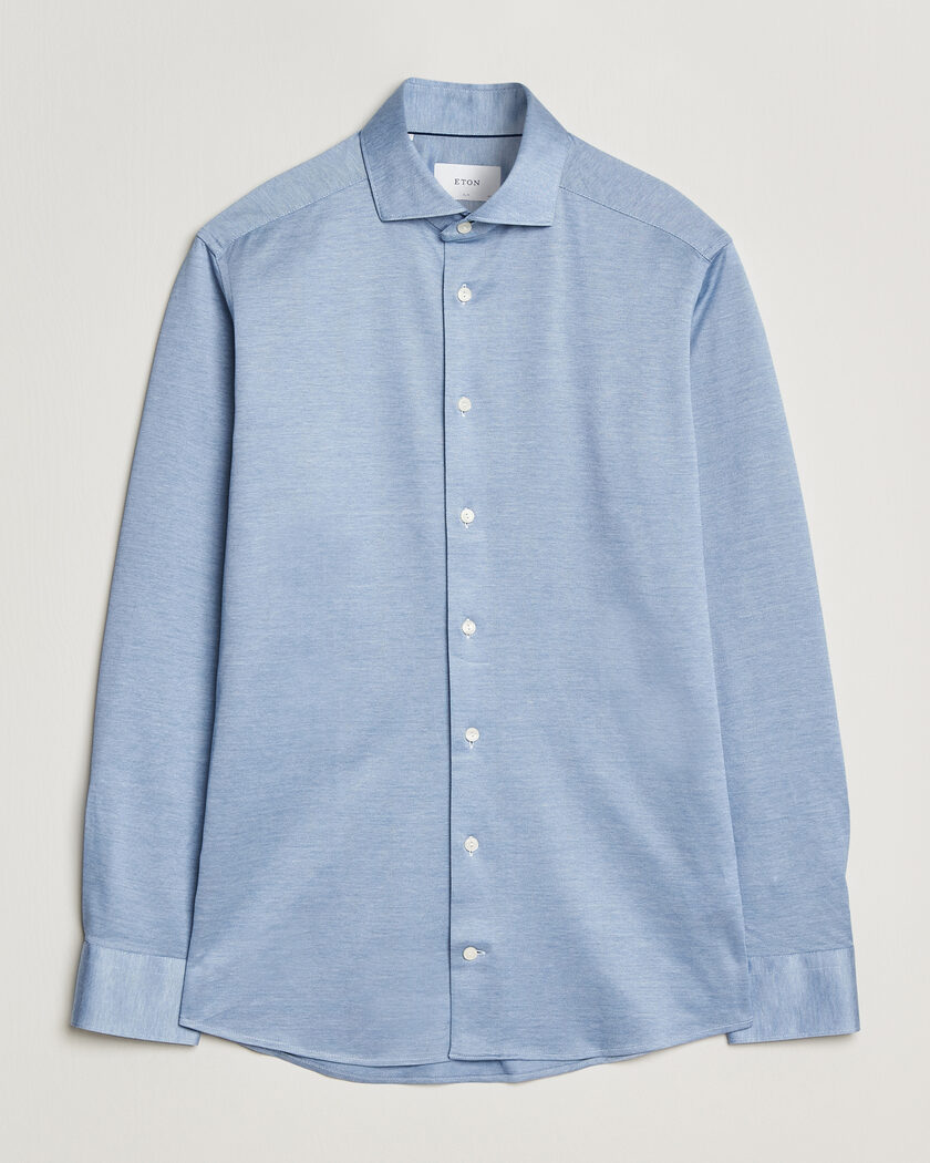 Eton Filo di Scozia Knitted Shirt Light Blue – Blå