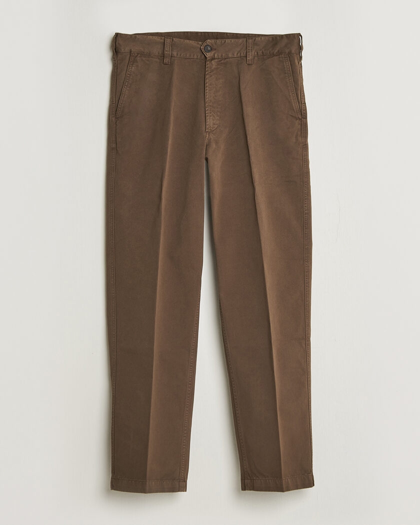 Drake's Peached Flat Front Cotton Chino Brown – Brun