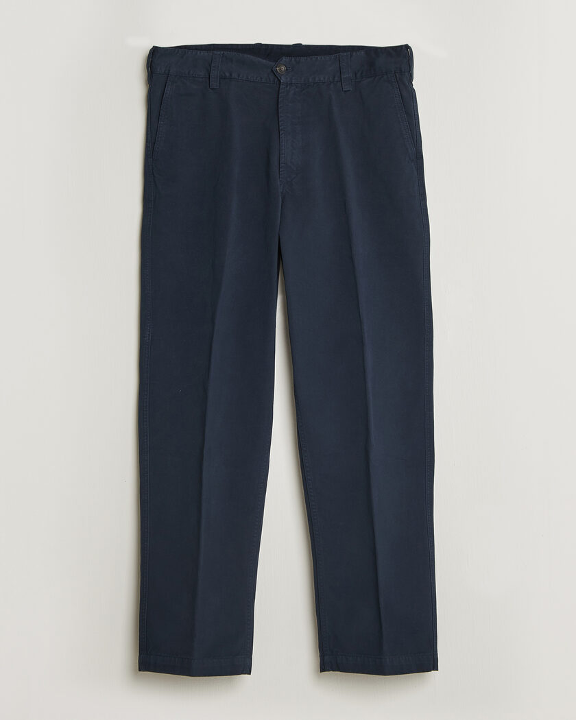 Drake's Peached Flat Front Cotton Chino Navy – Blå