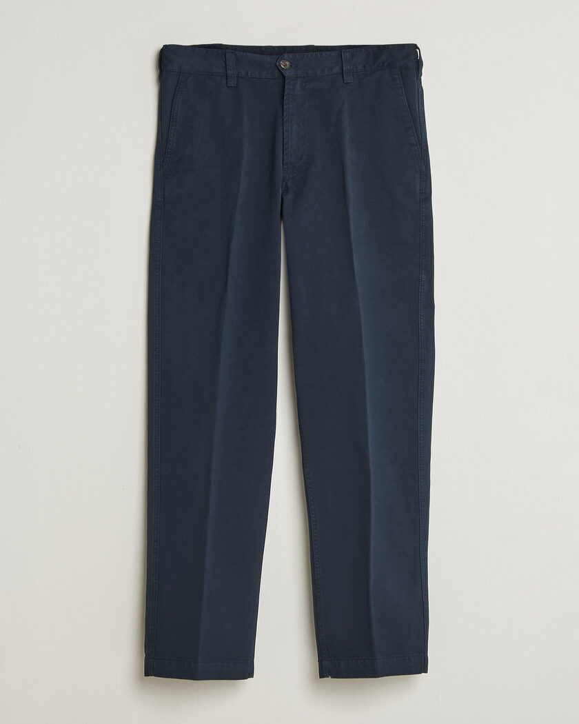 Drake's Peached Flat Front Cotton Chino Navy – Blå
