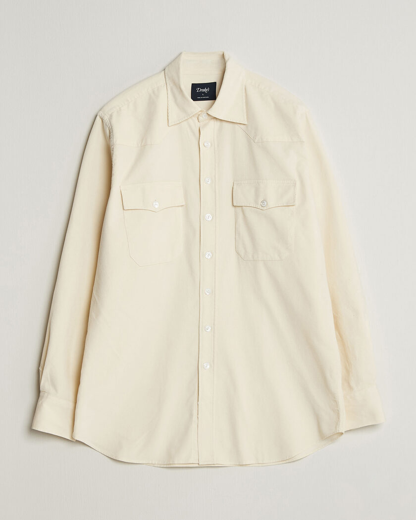 Drake's Needlecord Western Shirt White – Hvit