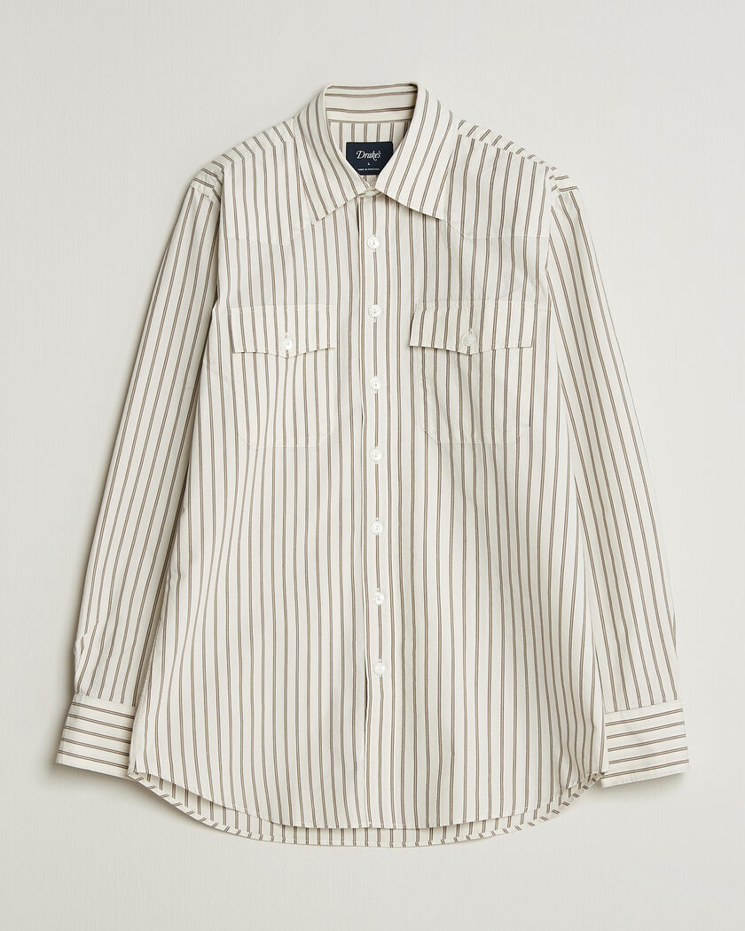 Drake's Striped Western Shirt White – Hvit