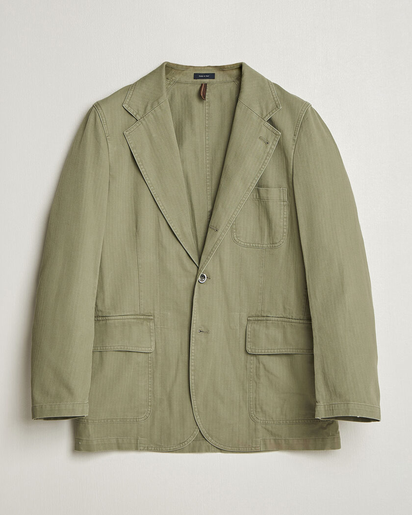 Drake's MKI Herringbone Games Blazer Olive – Grønn
